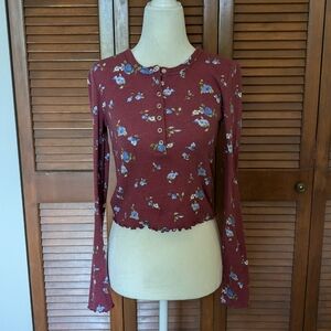 Forever 21 Burgundy Floral Long Sleeve Top